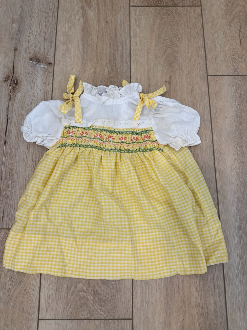 Vintage Polly Flinders 2T Yellow Gingham Hand Smocked Dress